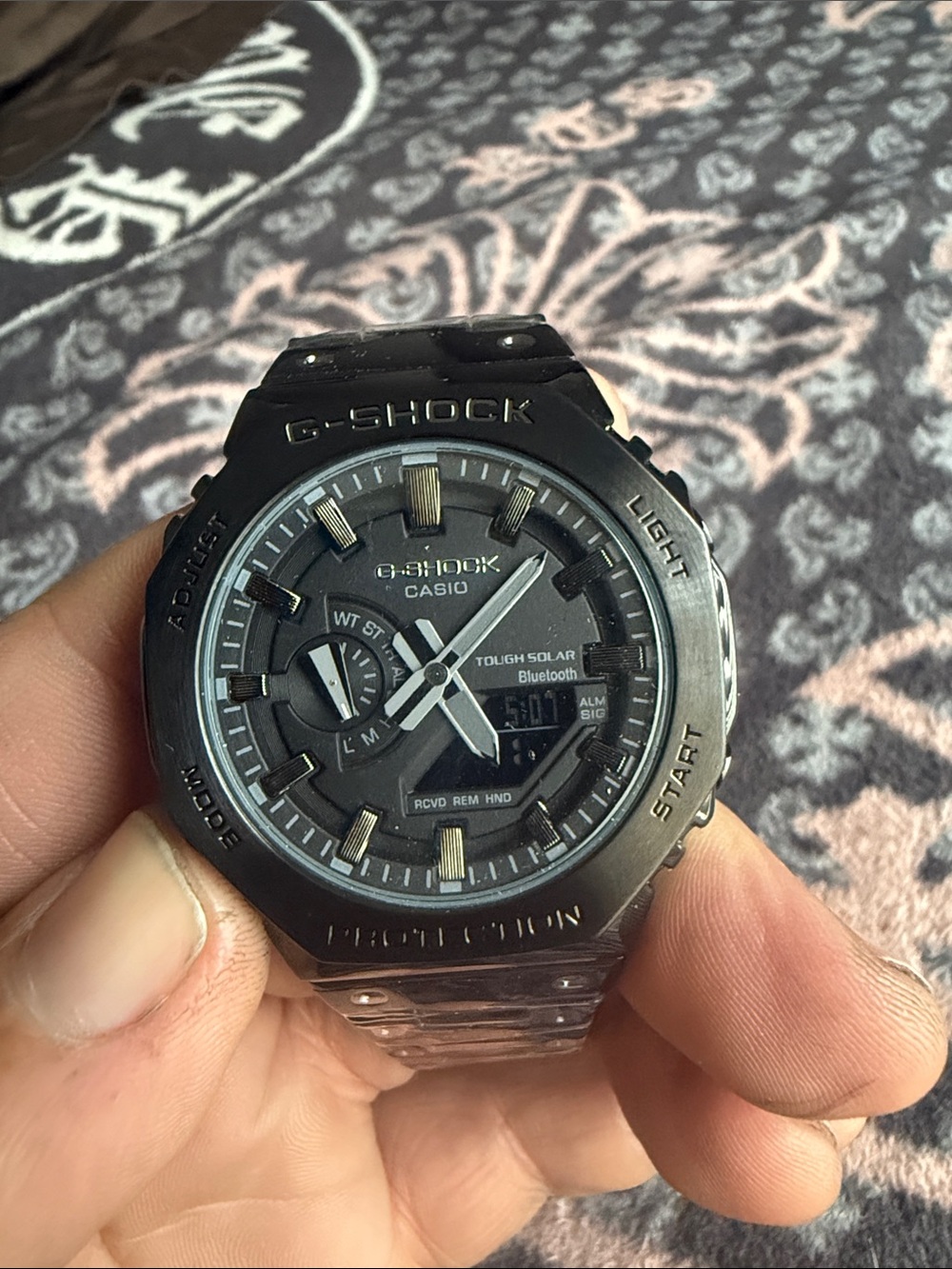 Casio Black G-Shock Stainless Steel Bezel Solar Bluetooth Watch